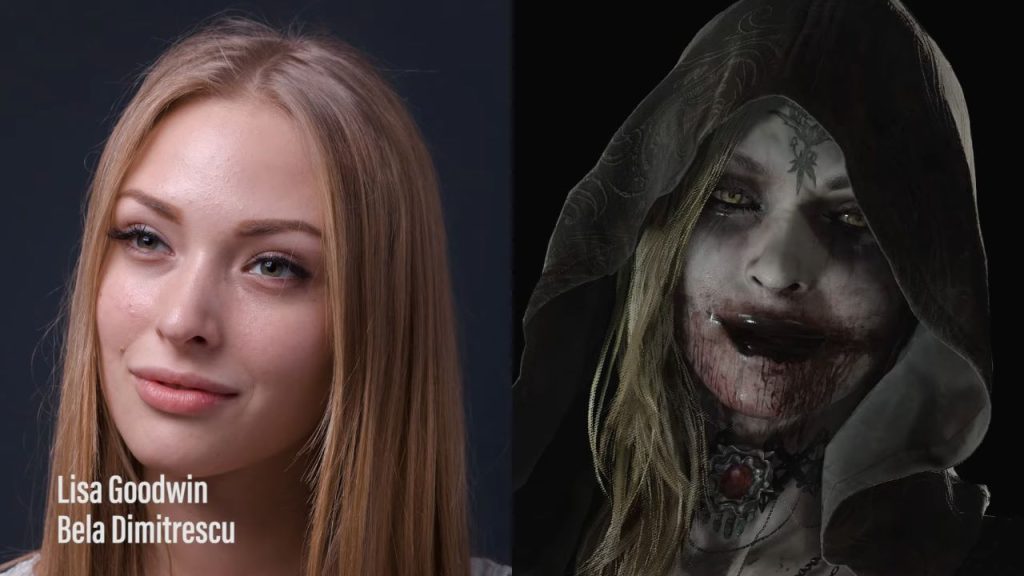 Side-by-side of model Lisa Goodwin and Resident Evil Village character Bela Dimitrescu.