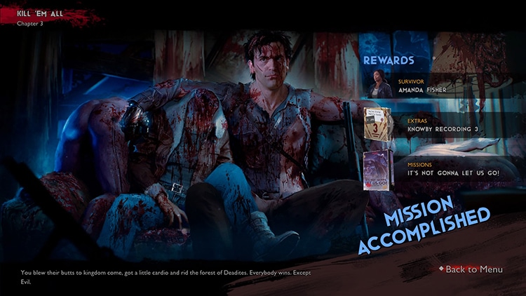 Mission completion scene for Chapter 3 of Evil Dead: The Game.
