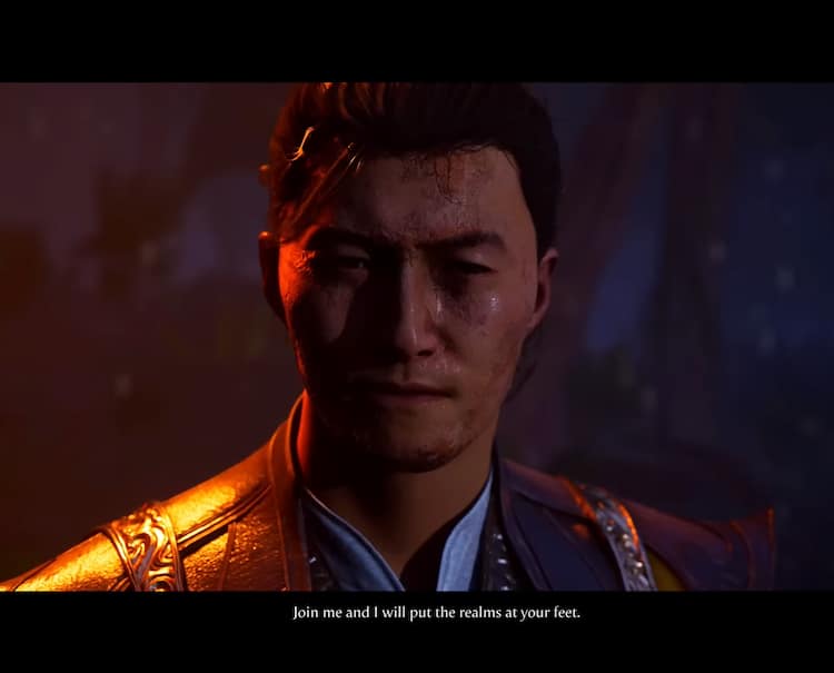 Shang Tsung debates a life of evil after the promise of power is offered to him