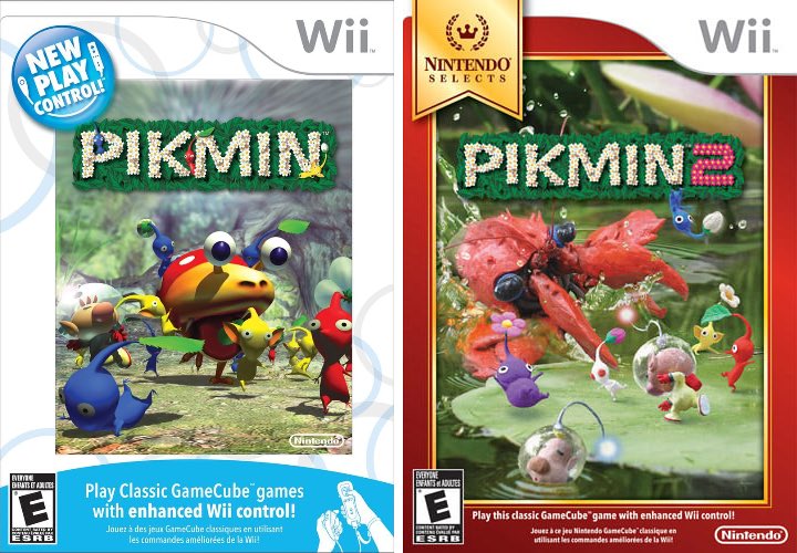 Side by side image of cover art for wii versions of Pikmin 1 and Pimin 2