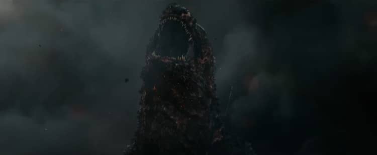 Godzilla Roaring to the sky with a singed face