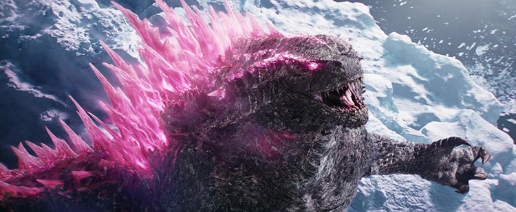 Godzilla. A giant monster glowing purple with purple spikes.